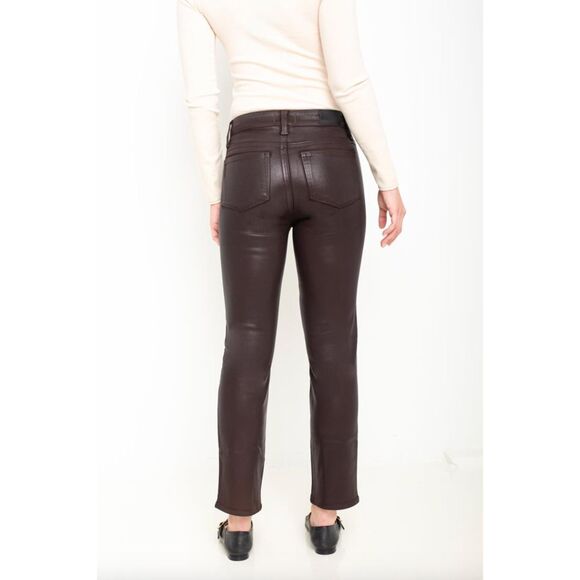 Paige Cindy Coated High Rise Straight Jeans Brown Size 31 Chic Night Out - Picture 2 of 12